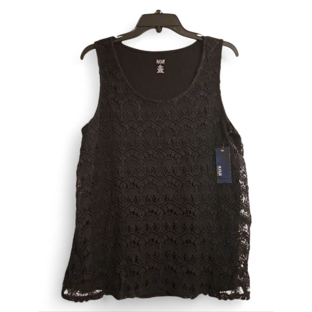 a.n.a Black Crochet With Inner Black Lining Large Sleeveless Blouse New